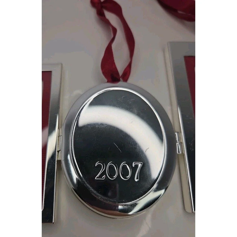 6 Pc Pottery Barn Silver Frame Ornament Lot 2005-2010 Mixed Ribbon Locket NEW